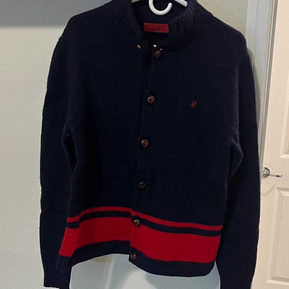 Carolina Herrera Navy and Red Men's Cardigan Sweater